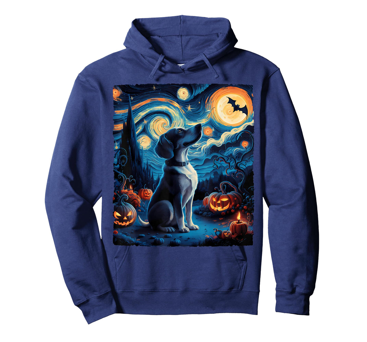 Van Gogh' Starry Night Dog Pumpkins Bats Funny Halloween Tee T-Shirt for Men Women Kids
