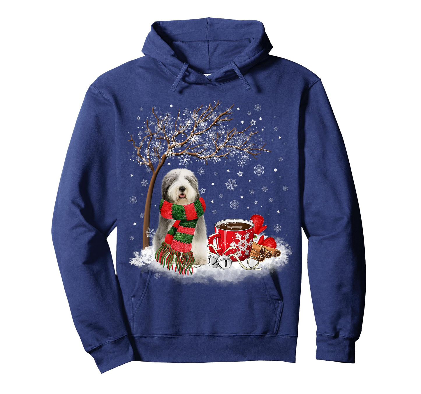 Old English Sheepdog In The Snow Christmas Winter Xmas Tree Men Women Kids T-Shirt