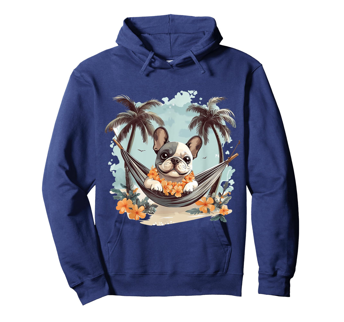 Cute Hawaiian French Bulldog Hammock Palm Trees Beach Vibes T-Shirt
