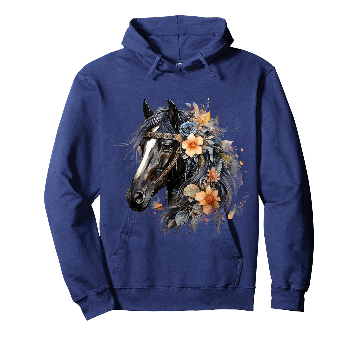 Floral Wild Horse Country Horse Riding T-Shirt, Small, Black