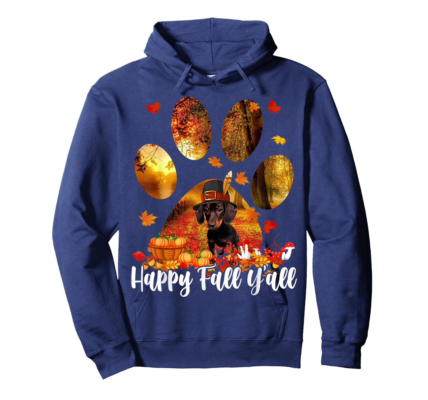 Happy Fall Y'all Thanksgiving Dachshund Pilgrim Dog Paw Fall T-Shirt