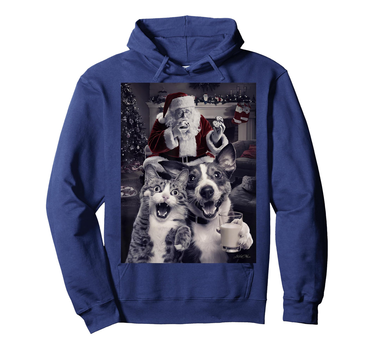 Funny Dog and Cat Selfie With Santa Christmas Men Women Girls Kids T-Shirt