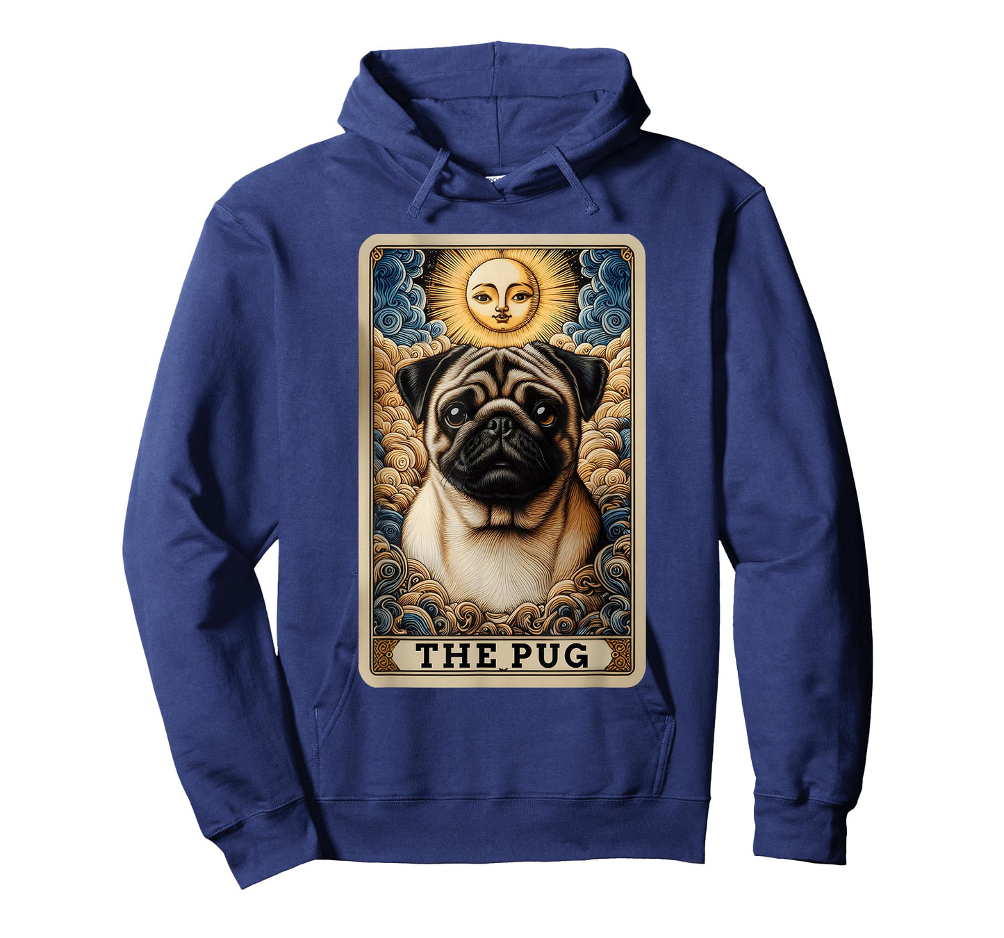 The Pug Tarot Card Dog Pug Dogs Unisex-Adult T-Shirt, Black, Small, Short Sleeve, Cartoon Dog Theme, Casual, Playful