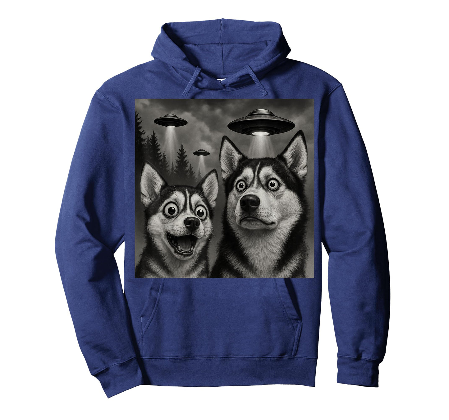 Huskies Watching UFOs Funny Dog Lover Design T-Shirt