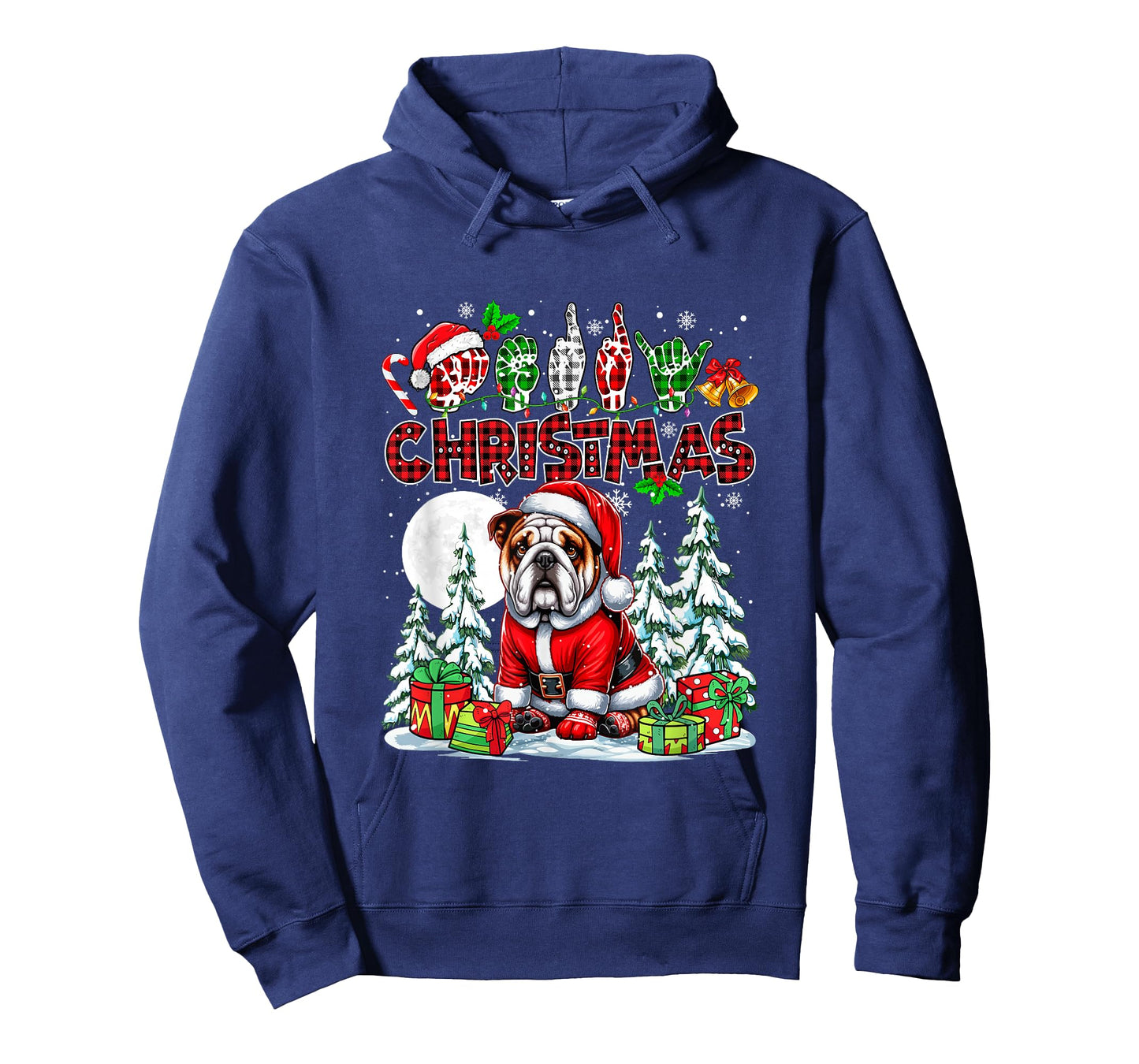 Merry Christmas Hands Sign Language Santa Bulldog Owner T-Shirt