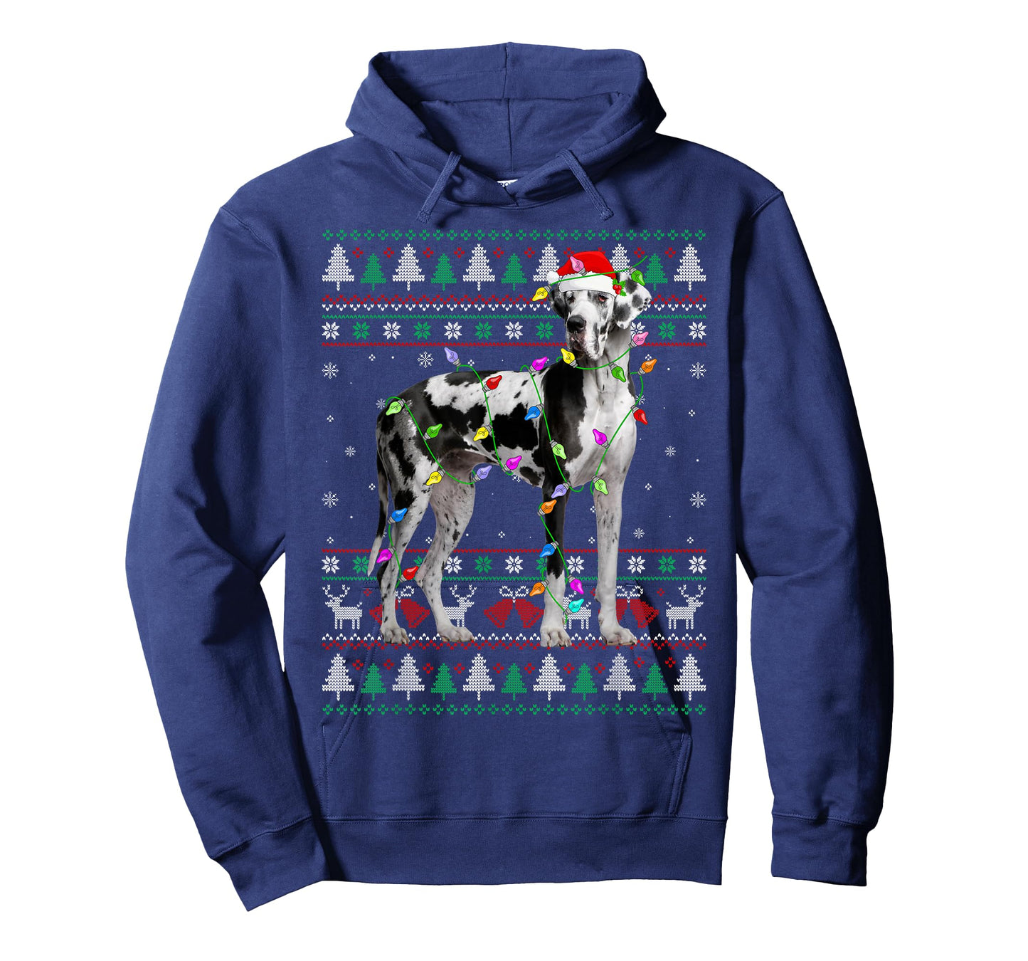 Great Dane Harlequin Dog Christmas Ugly Sweater Lights Xmas T-Shirt