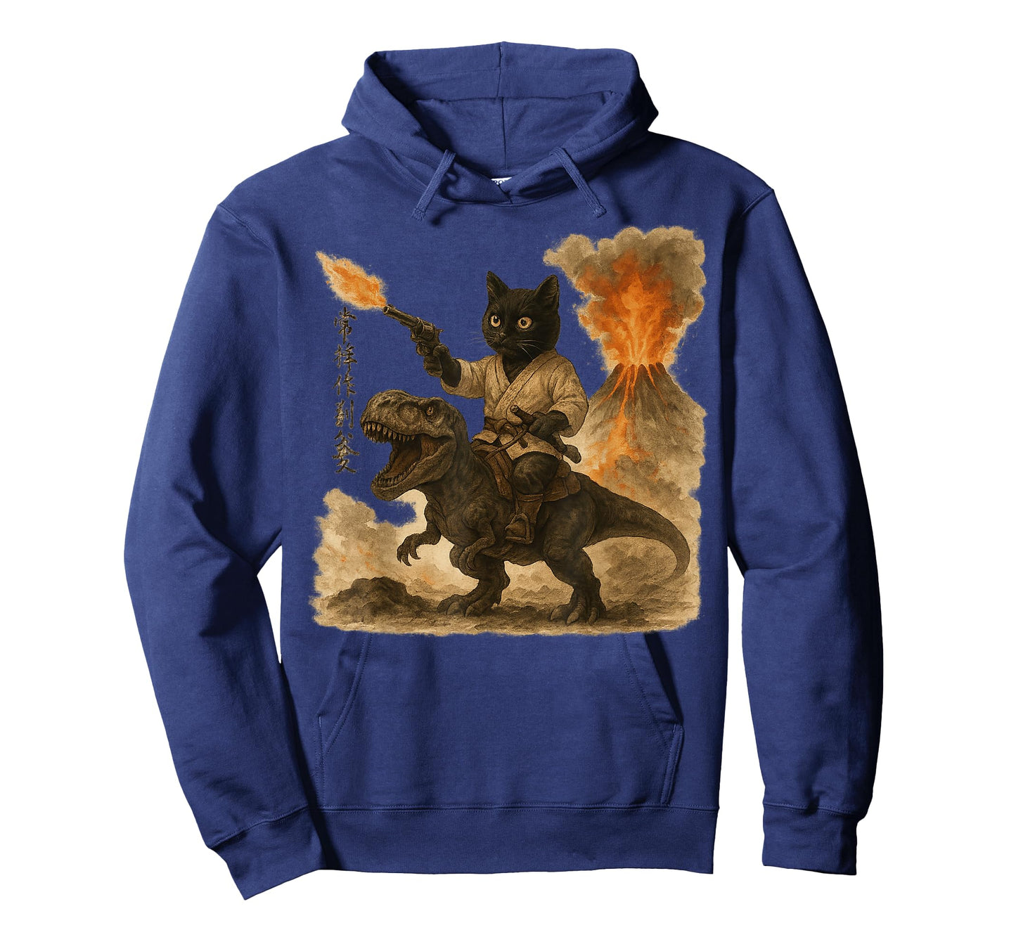 Samurai Cat Riding Dinosaur Japanese Black Cat Kanji T-Shirt