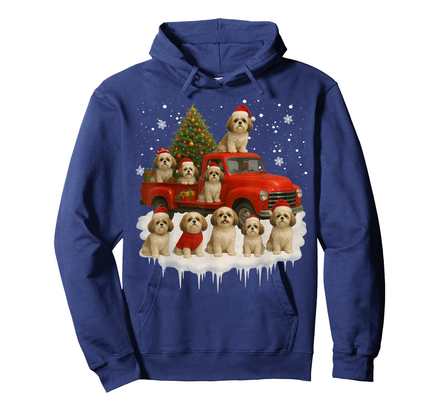 Shih Tzu Dog Red Truck Christmas Tree Santa Ugly Xmas T-Shirt