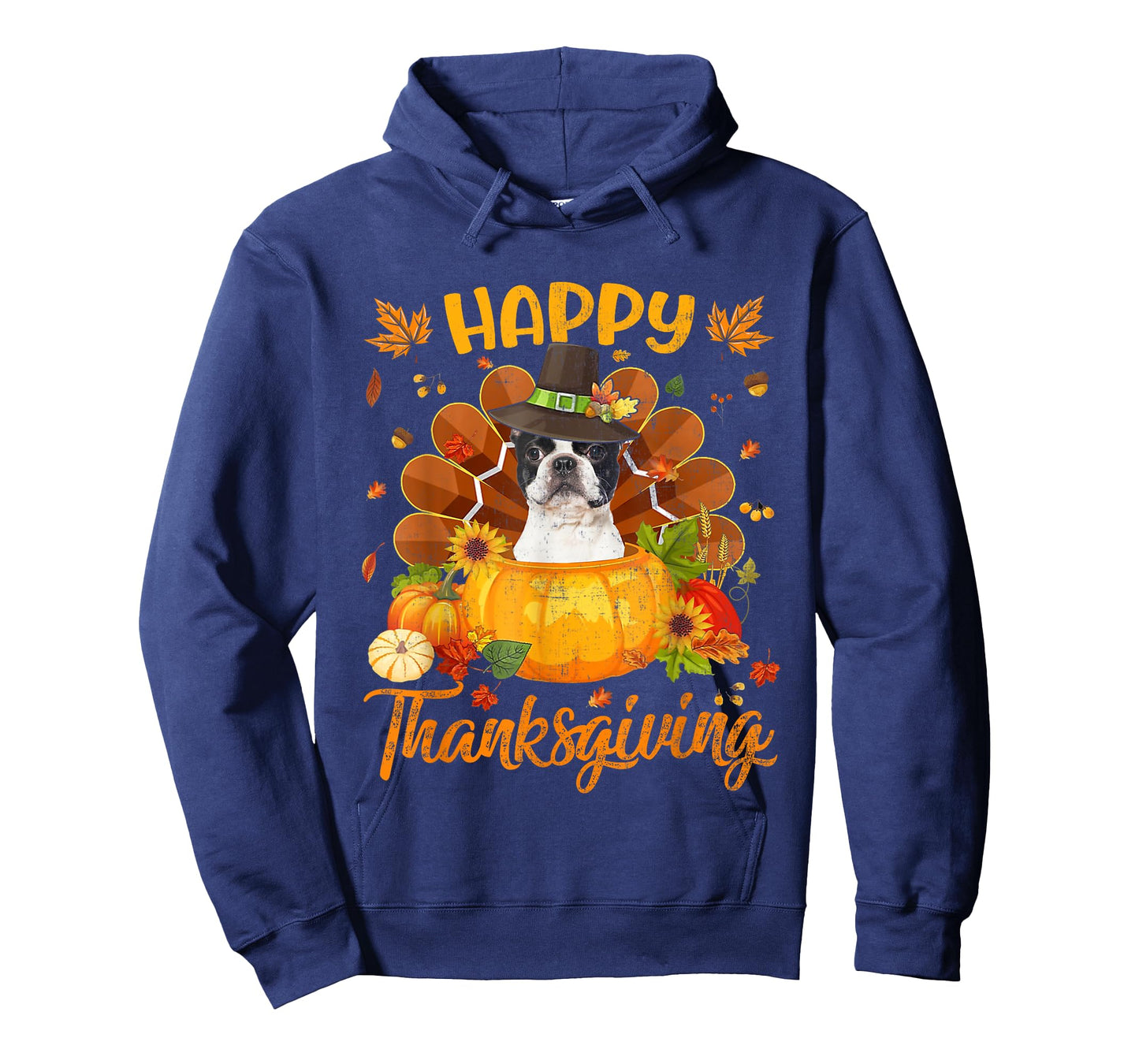Happy Thanksgiving Boston Terrier Dog Turkey Pumpkin T-Shirt