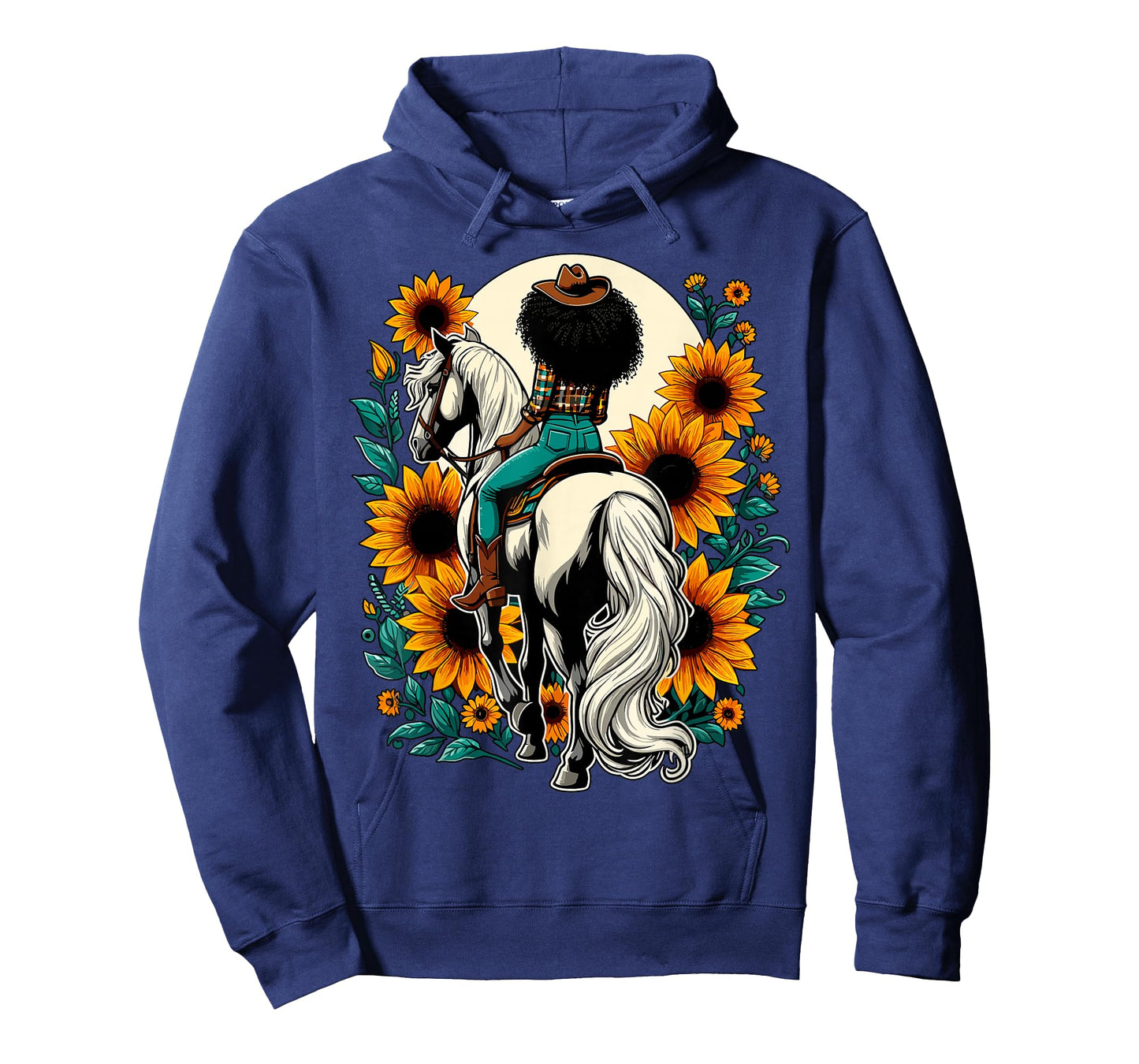 Afro Cowgirl Riding Horse Sunflower Western Country T-Shirt