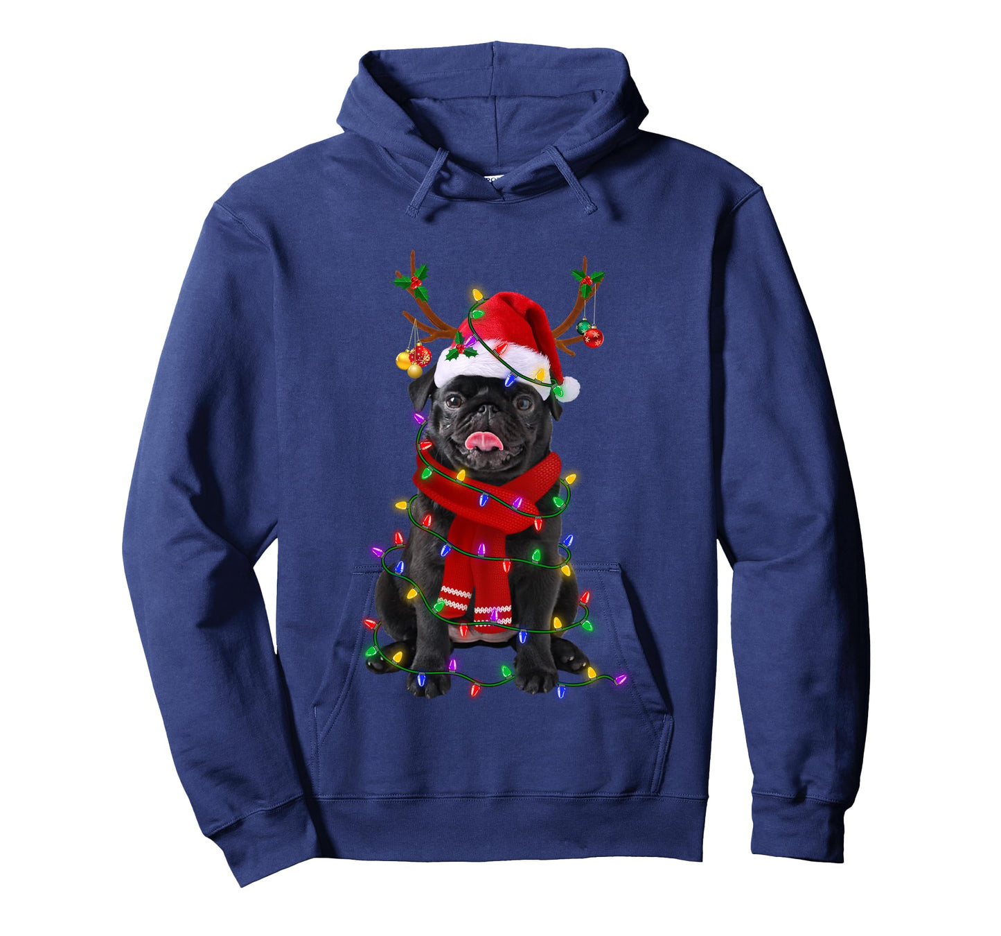 Black Pug Dog Tree Christmas Lights Xmas Pajama Long Sleeve T-Shirt