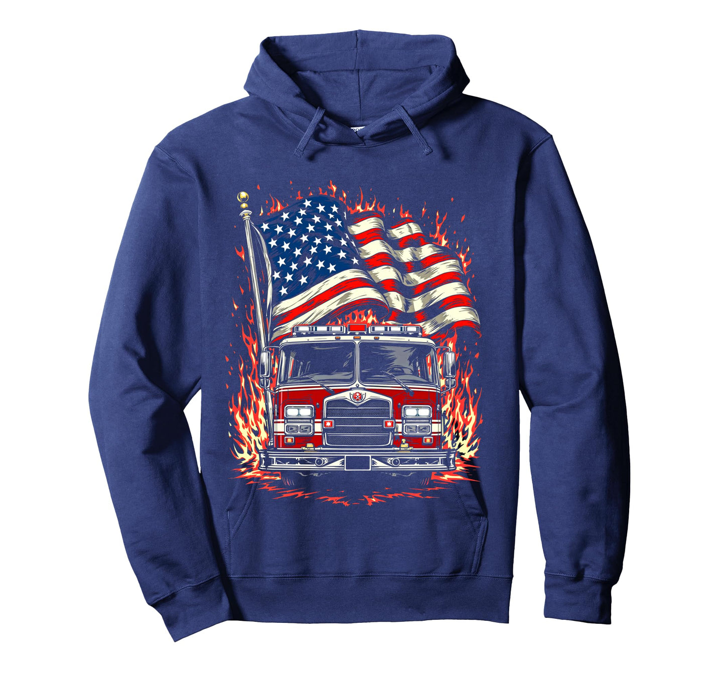 Firefighter Patriotic Fire Truck Fireman American Flag Long Sleeve T-Shirt