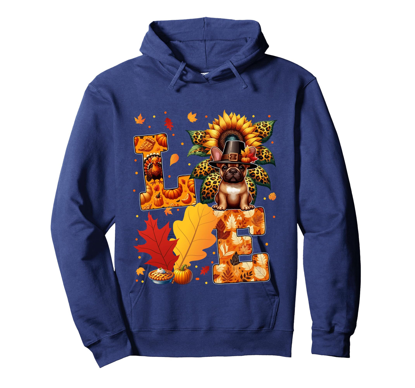 LOVE Thanksgiving French Bulldog Costume Fall Leaves Long Sleeve T-Shirt