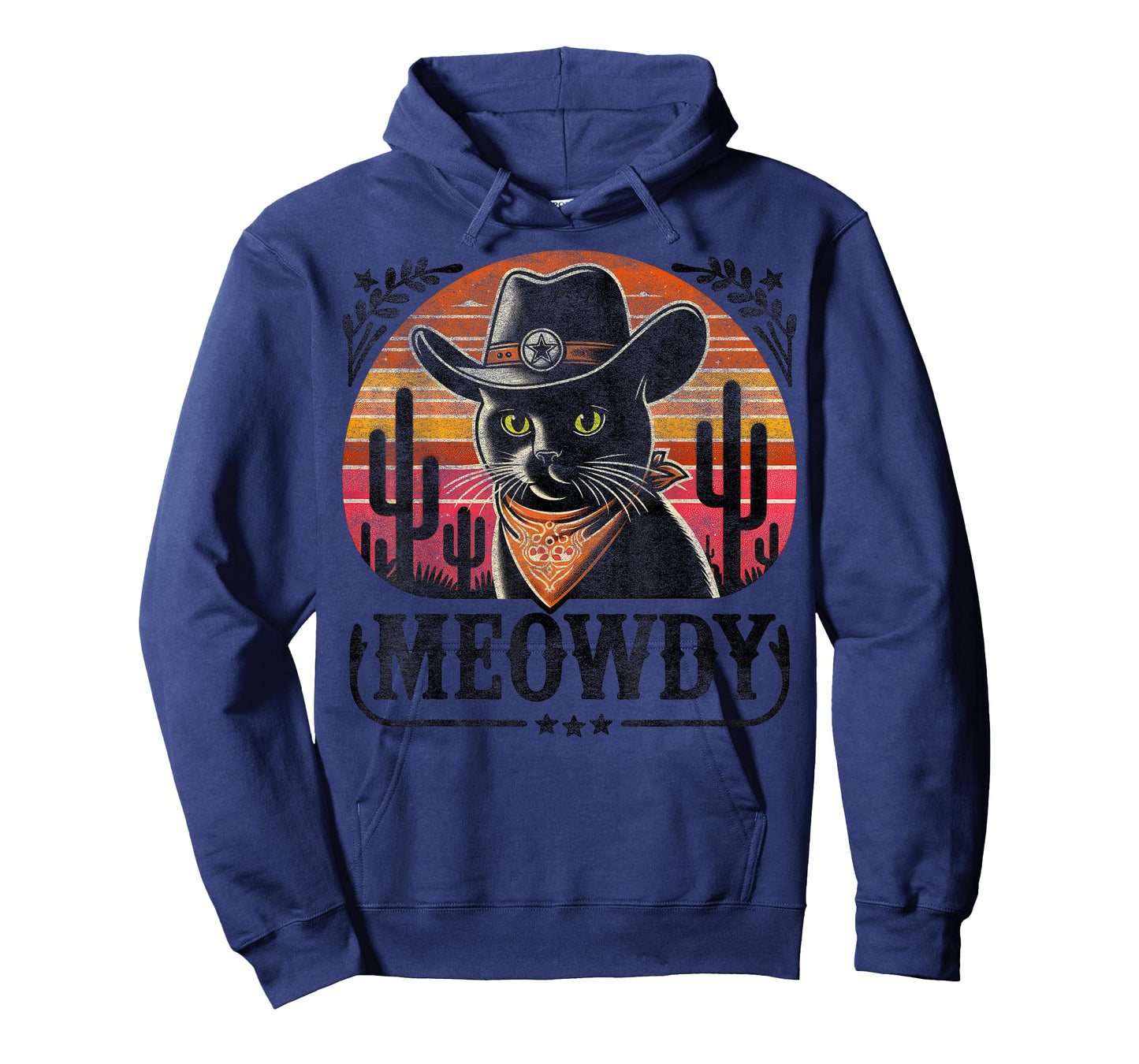 Meowdy Black Cat Retro Sunset – Howdy Funny Country Western T-Shirt