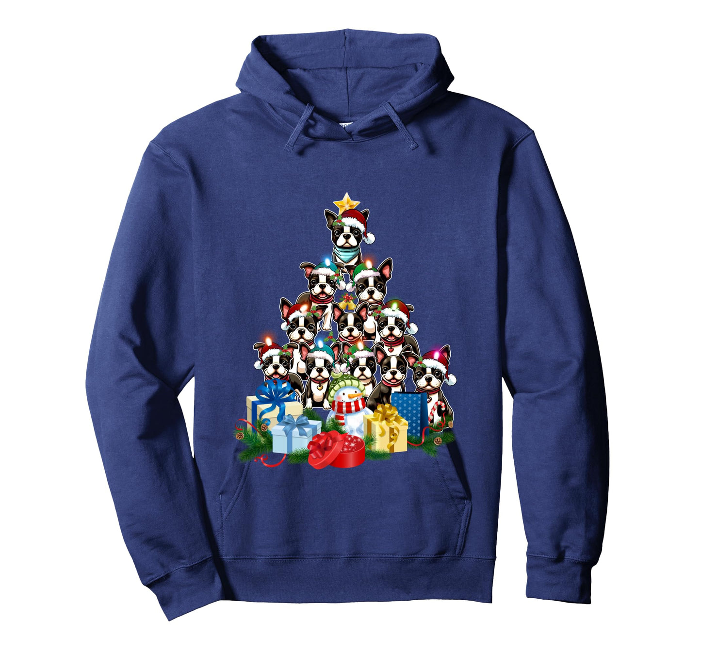 Funny Boston Terrier Christmas Tree Lights Puppy Dog Lover Long Sleeve T-Shirt