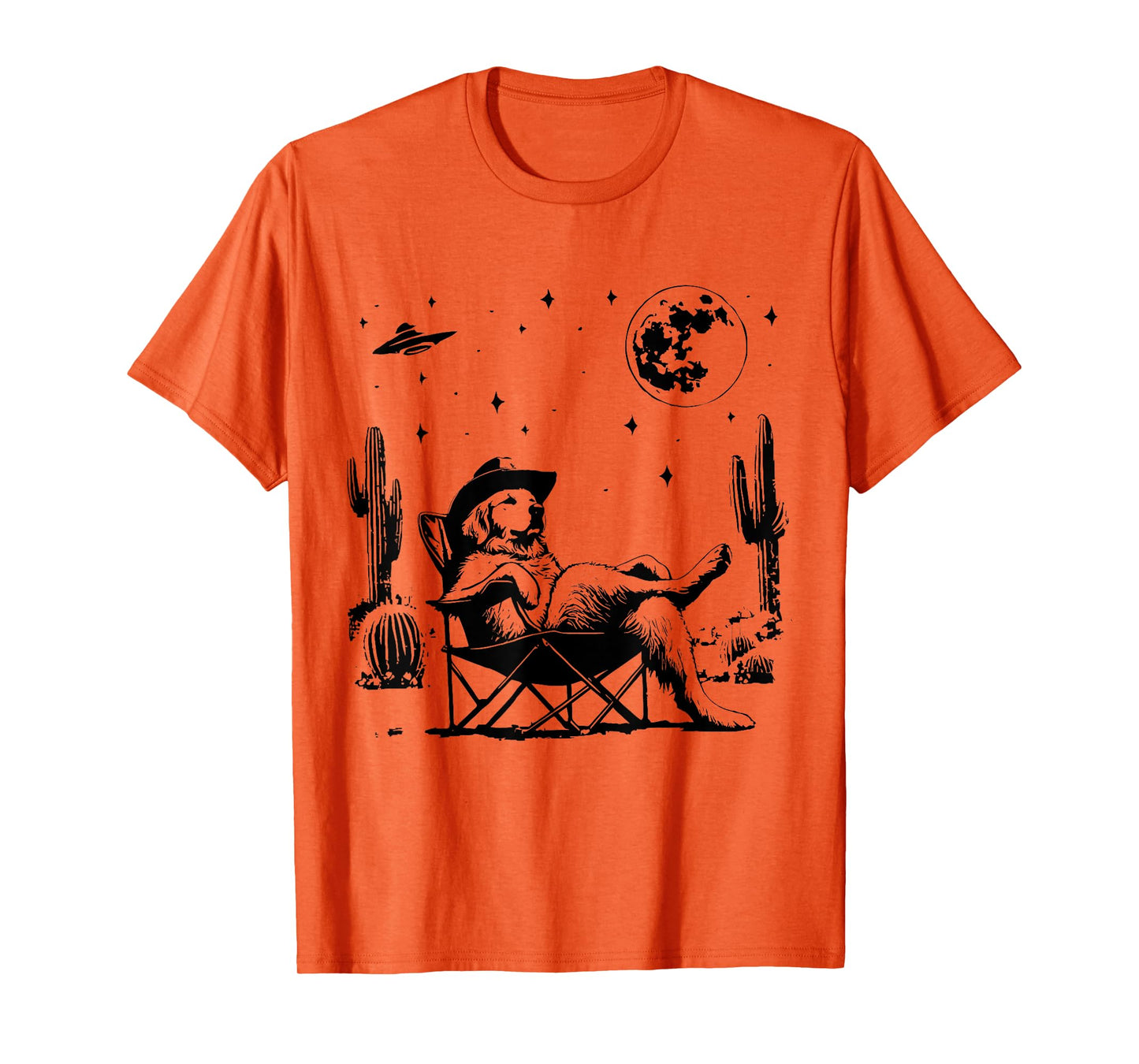 Funny Cowboy Golden Retriever Relaxing On Camping Chair Dog T-Shirt