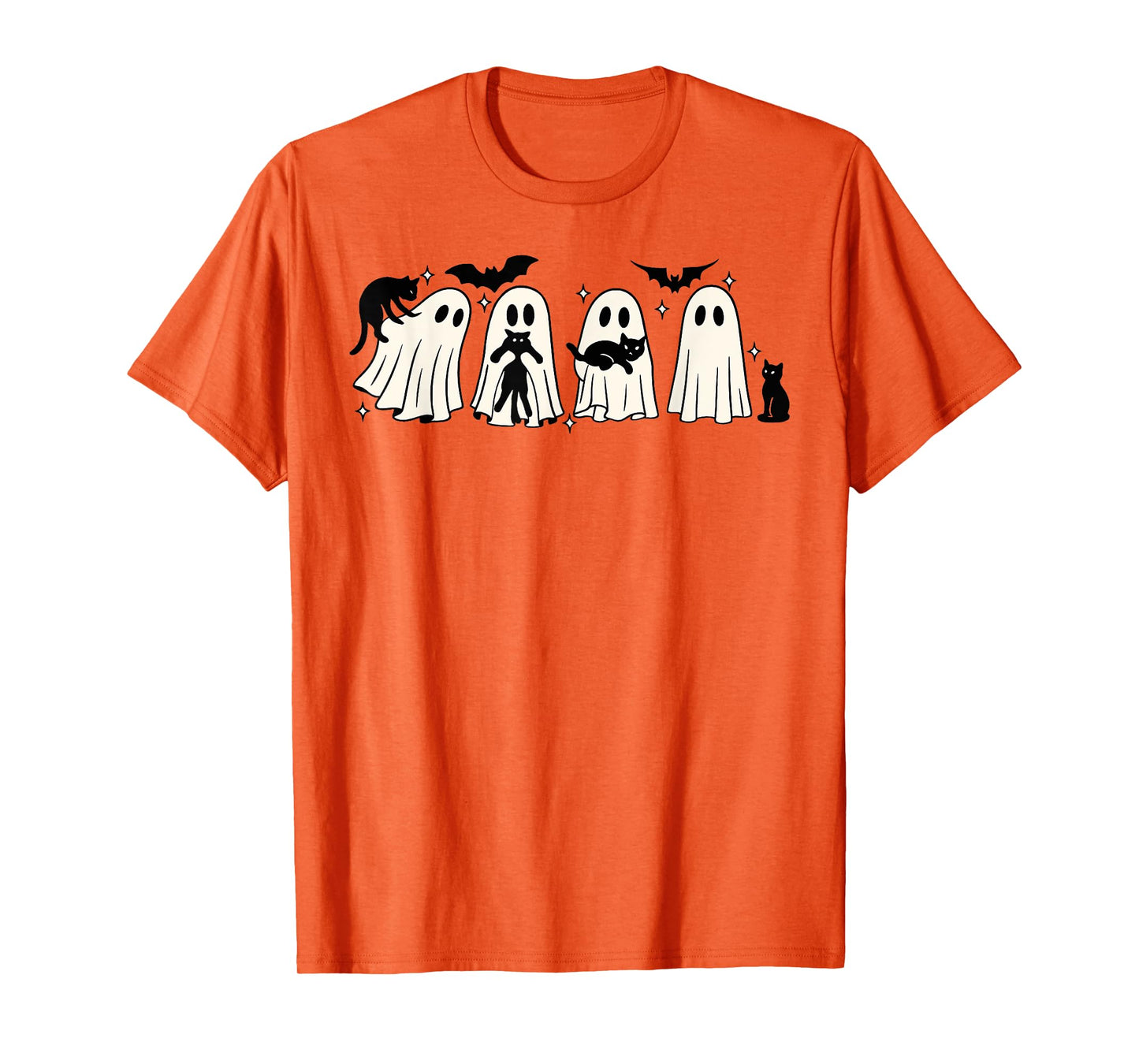 Funny Ghost Black Cat Spooky Season Trick Or Treat Halloween T-Shirt for Men Women Kids