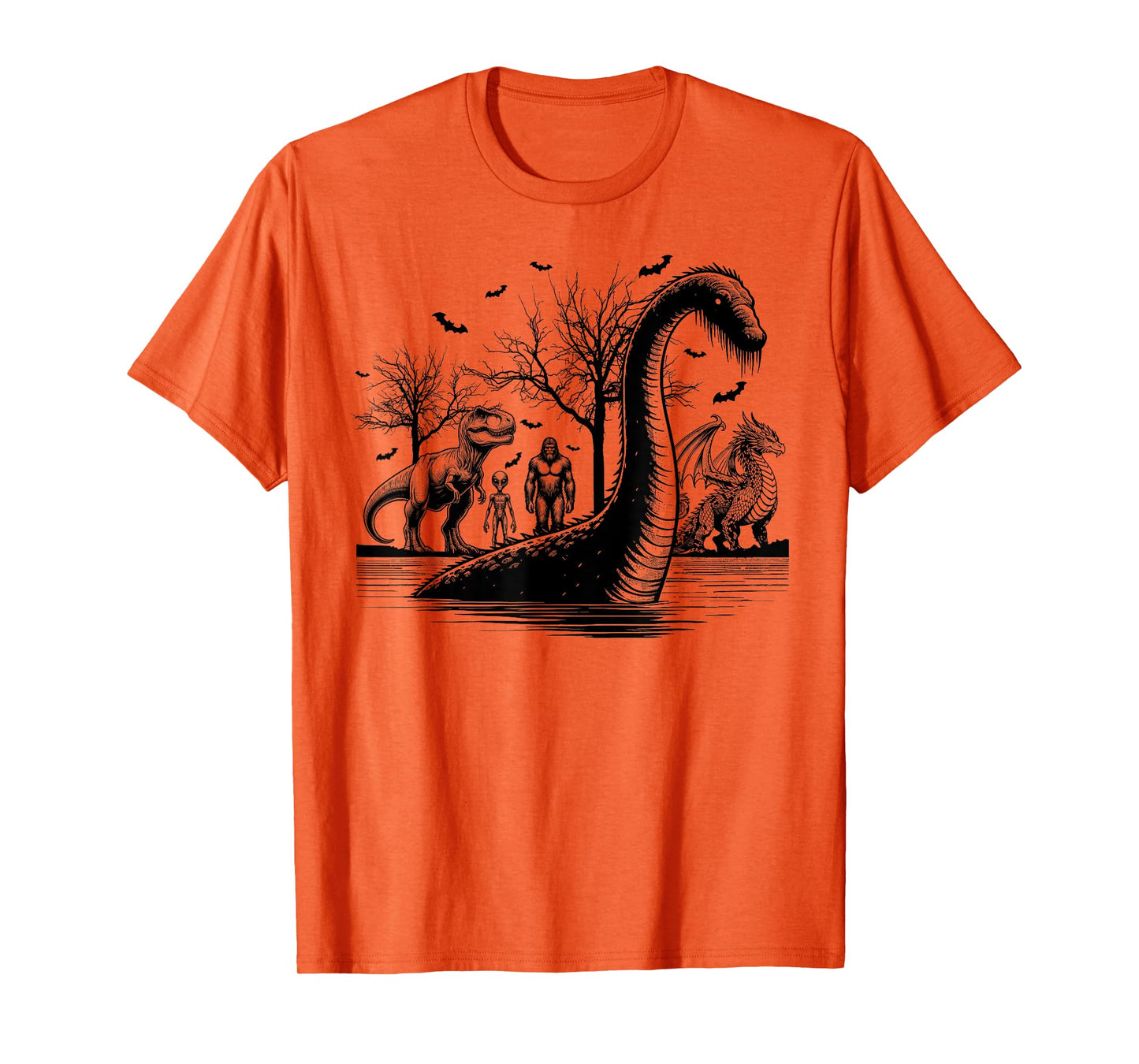 Halloween party bigfoot alien meet loch Ness dragon spooky T-Shirt