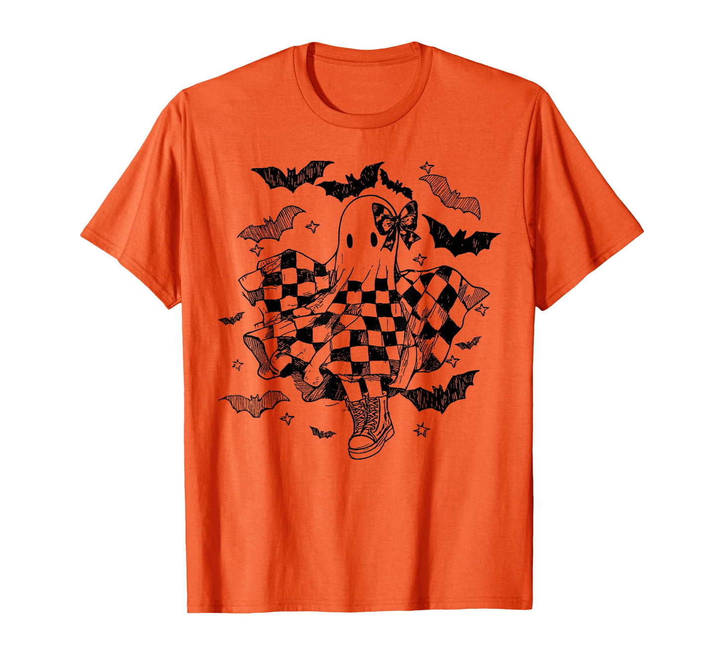 Checkered Ghost Coquette Dance Bow Bats Dancing Halloween T-Shirt