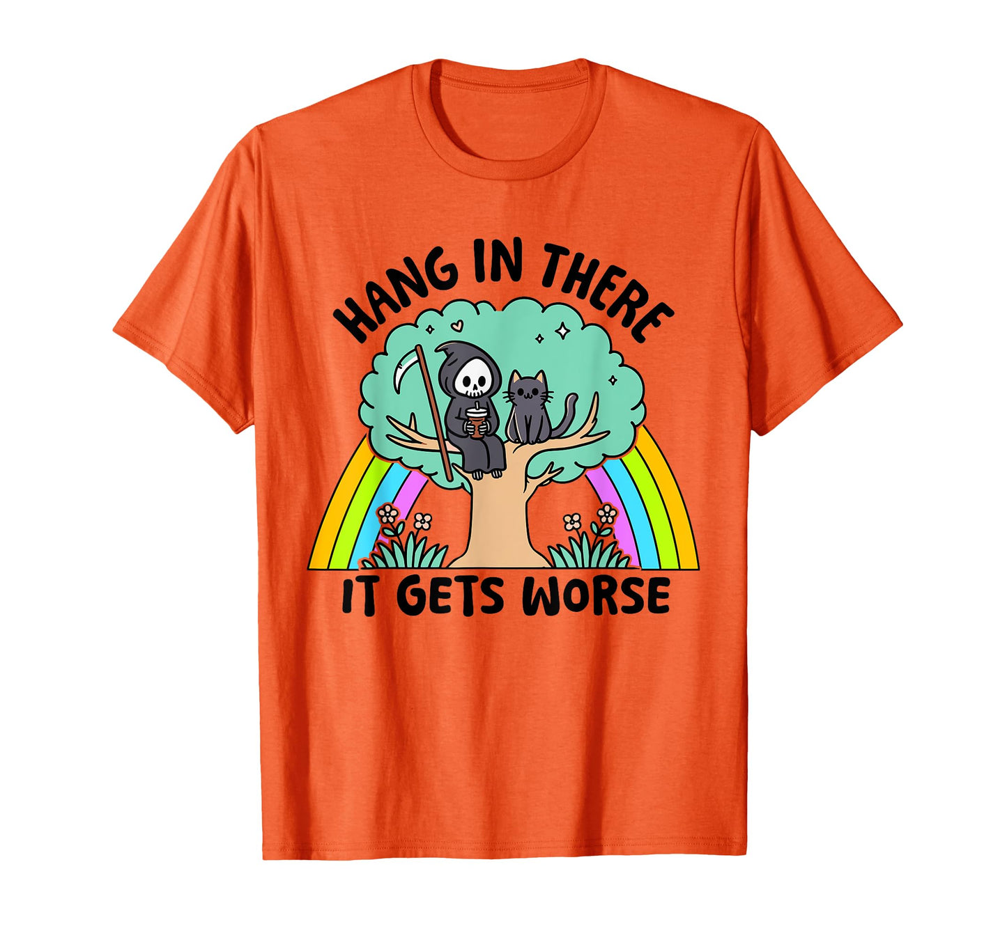 Retro Hang In There It Gets Worse Rainbow Ghost Halloween T-Shirt
