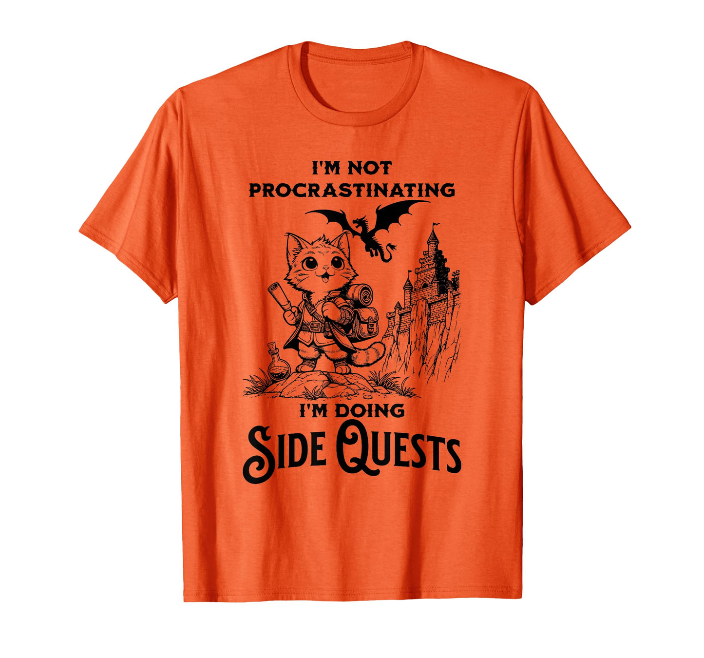 I'm Not Procrastinating I'm Doing Side Quests RPG Gamer Cat Men Women Kids T-Shirt