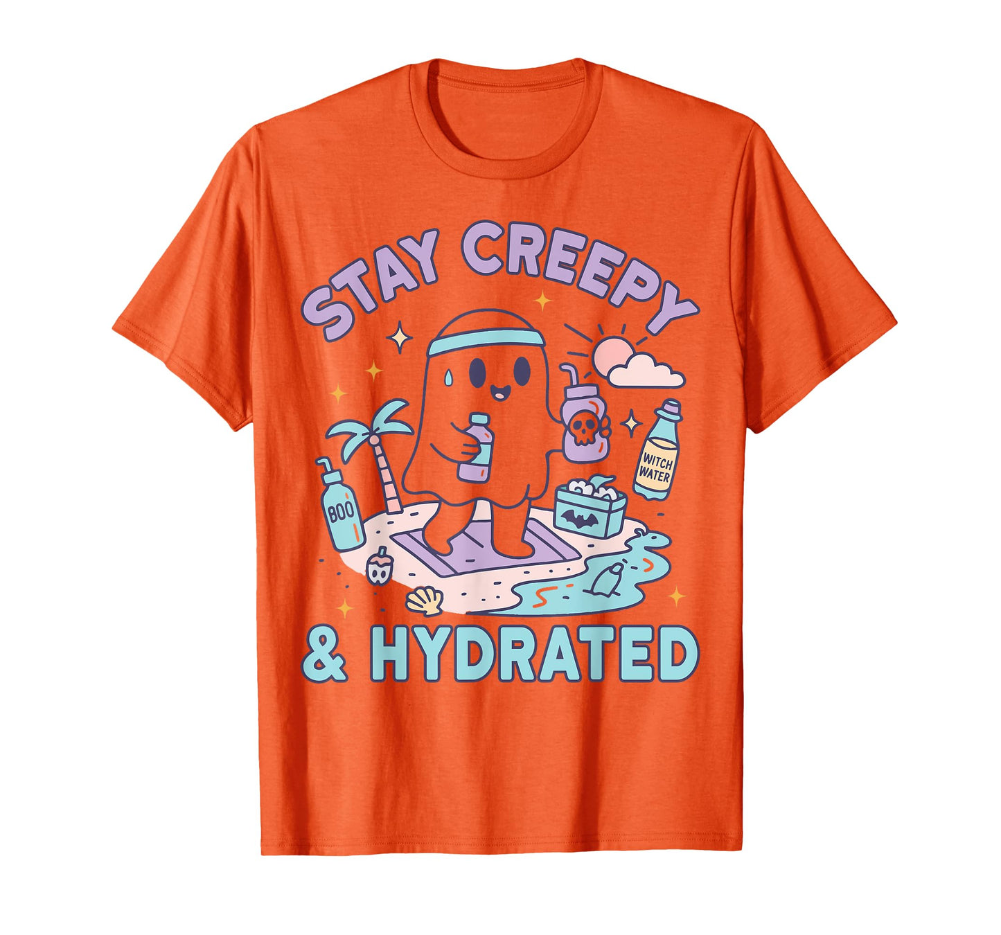 Stay Creepy And Hydrated Kawaii Ghost Workout T-Shirt