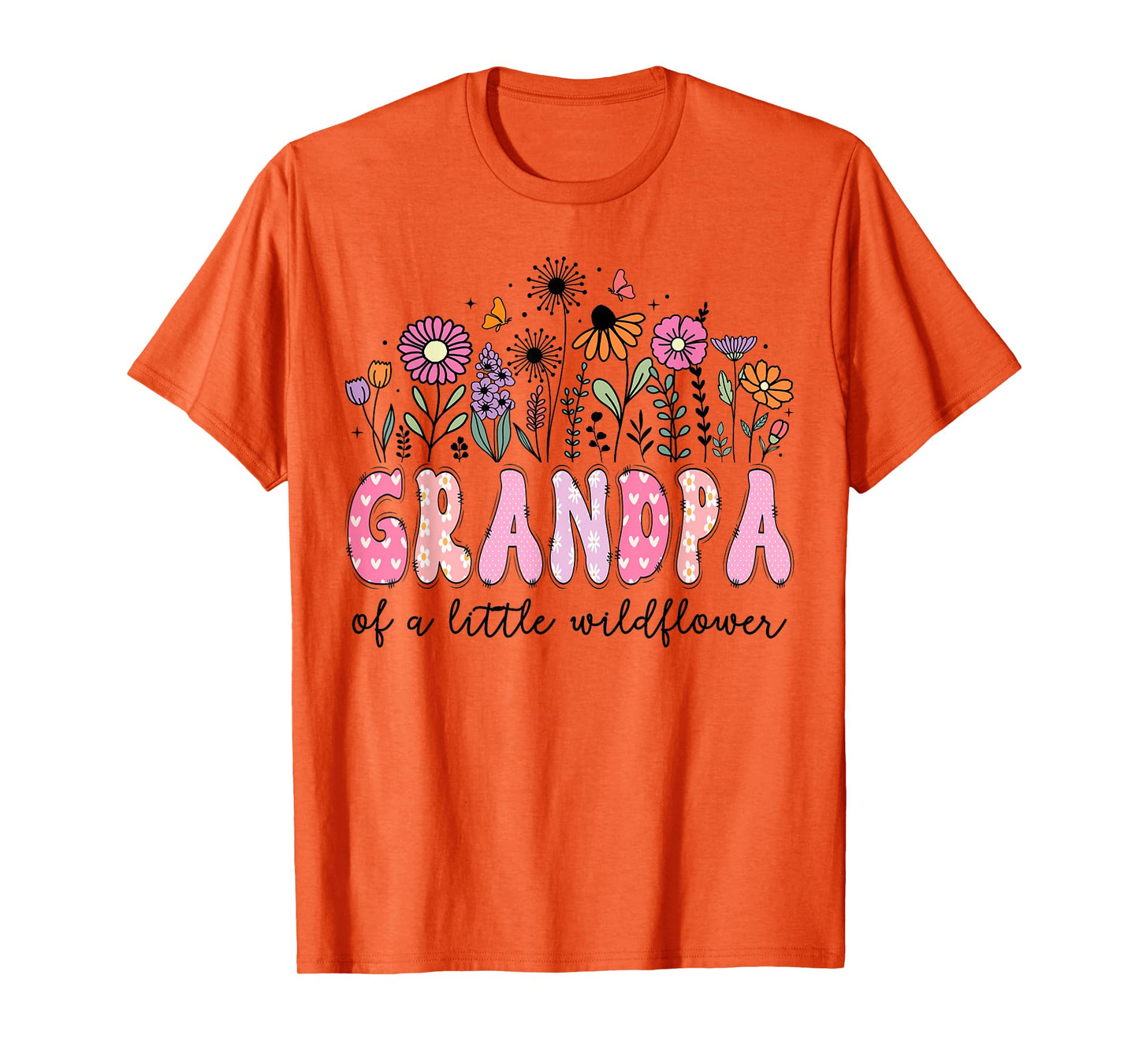 Grandpa Of The Little Wildflower Pink Floral Birthday Girl T-Shirt