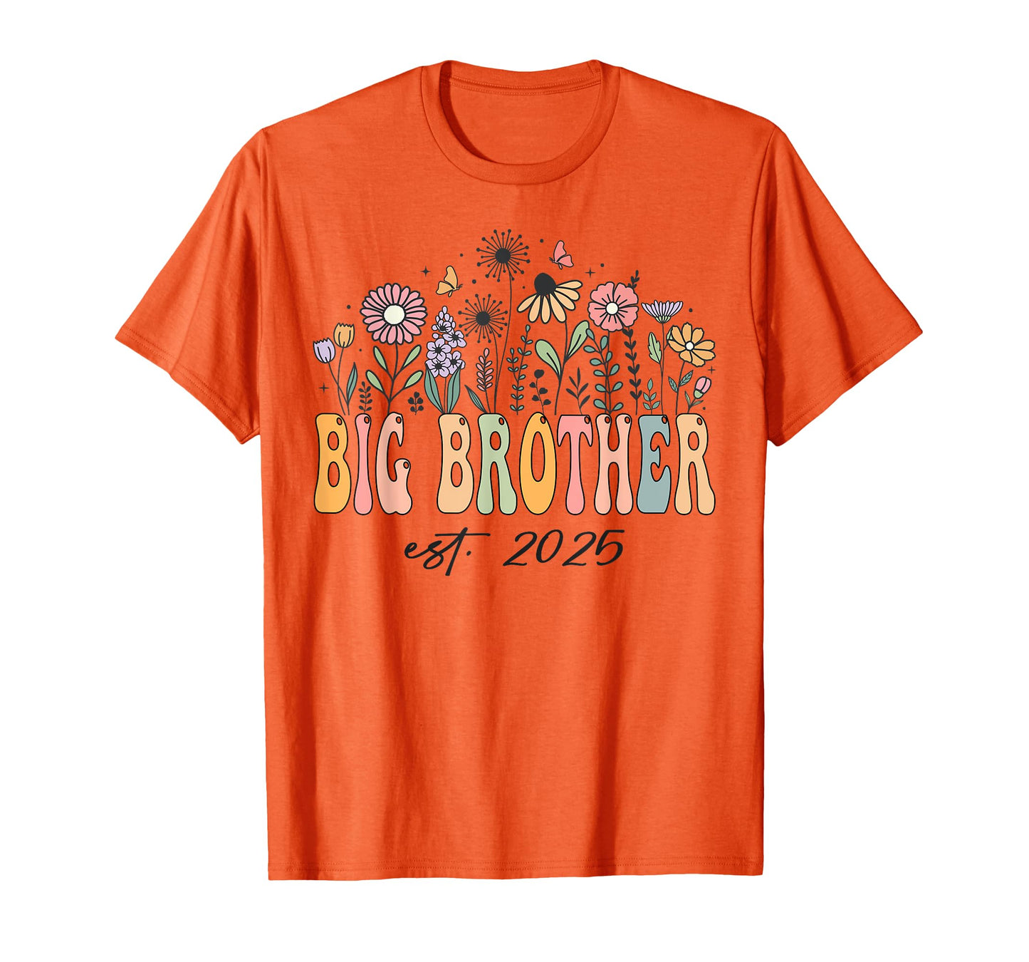 Big Brother Est. 2025 Floral Groovy Retro Hippie Wildflower T-Shirt