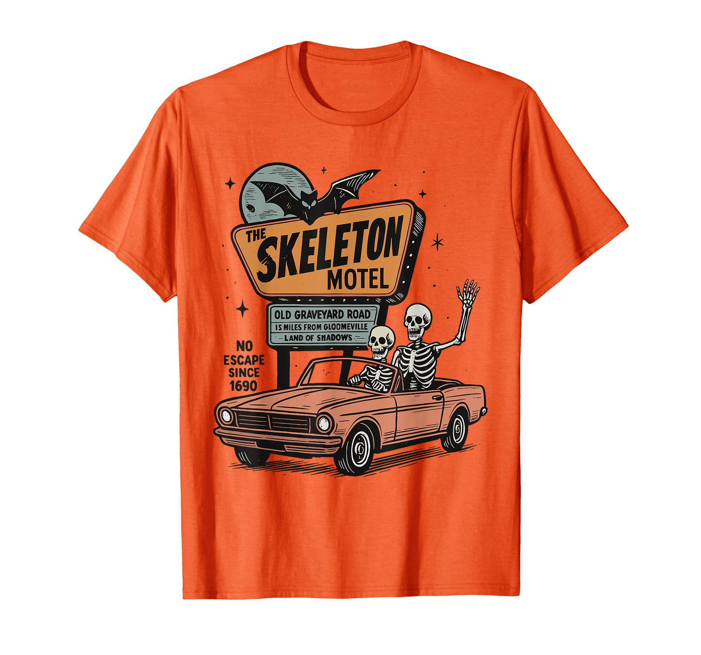 Skeleton Motel Halloween Vintage Road Halloween Skeletons T-Shirt