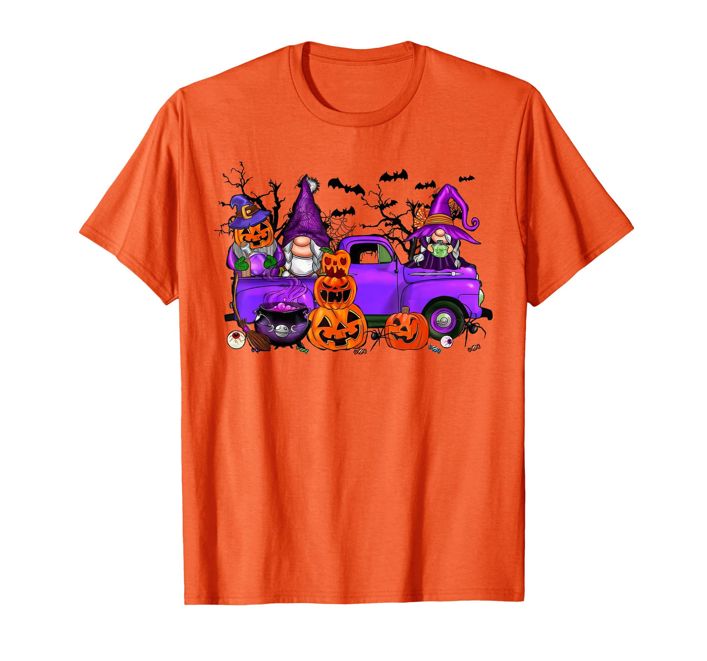 Halloween Truck Gnome Witch Pumpkin Boo Ghost Funny Costume T-Shirt