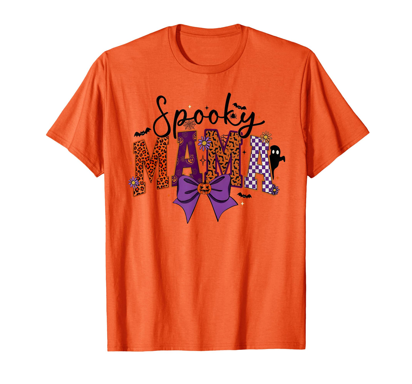 Spooky Mama Groovy Vintage Ghost Halloween Coquette Bow T-Shirt