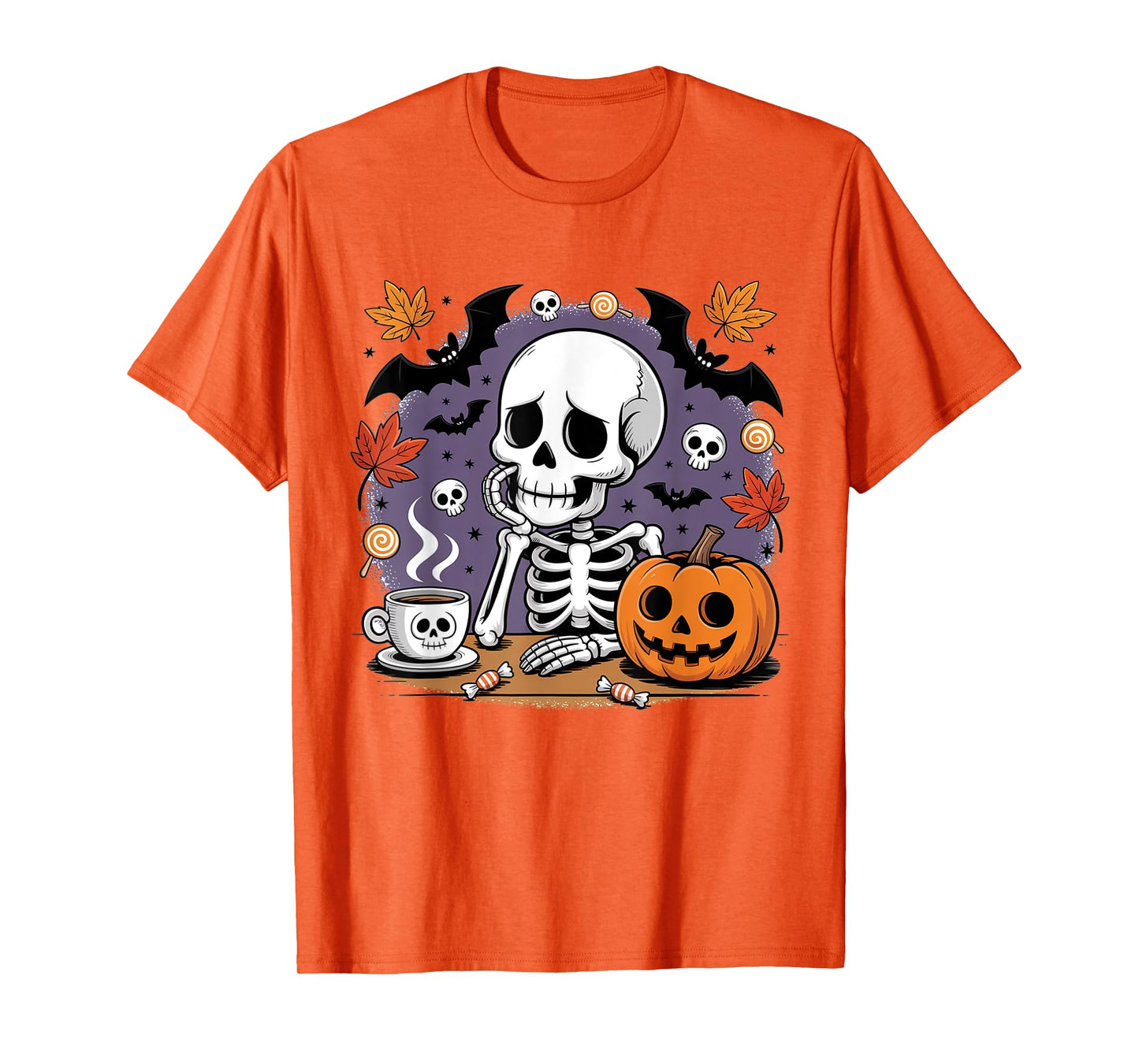 Just Waiting For Halloween Skeleton Coffee Jack Or Lantern T-Shirt