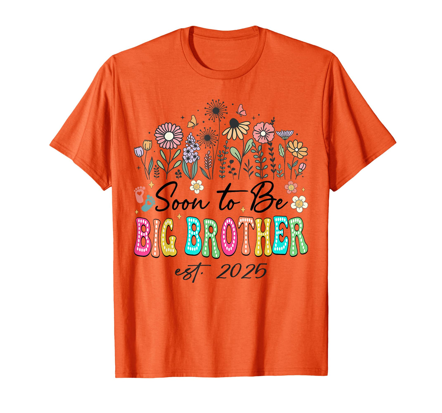 Soon To Be Big Brother Est. 2025 Floral Wildflower Hippie T-Shirt
