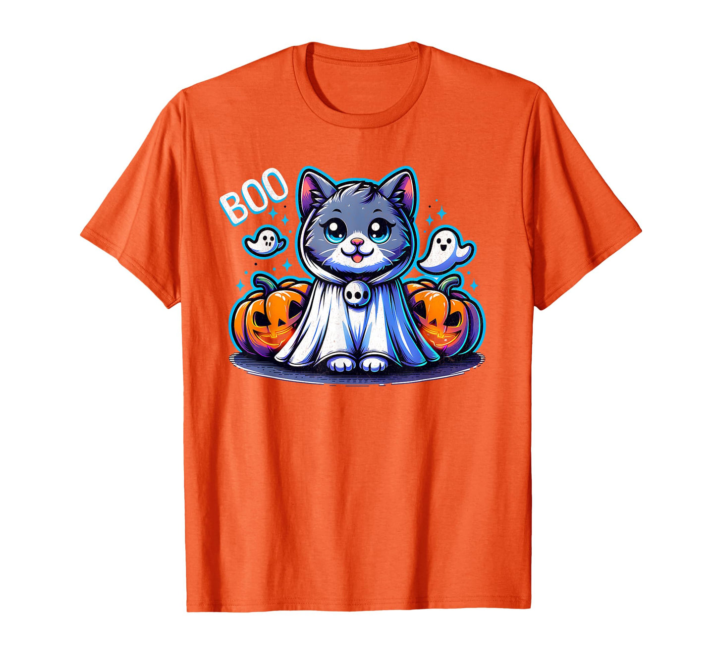 Ghost Cat Boo Funny Cat Pumpkin BOO Kitty Cat Halloween T-Shirt for Men Women Kids