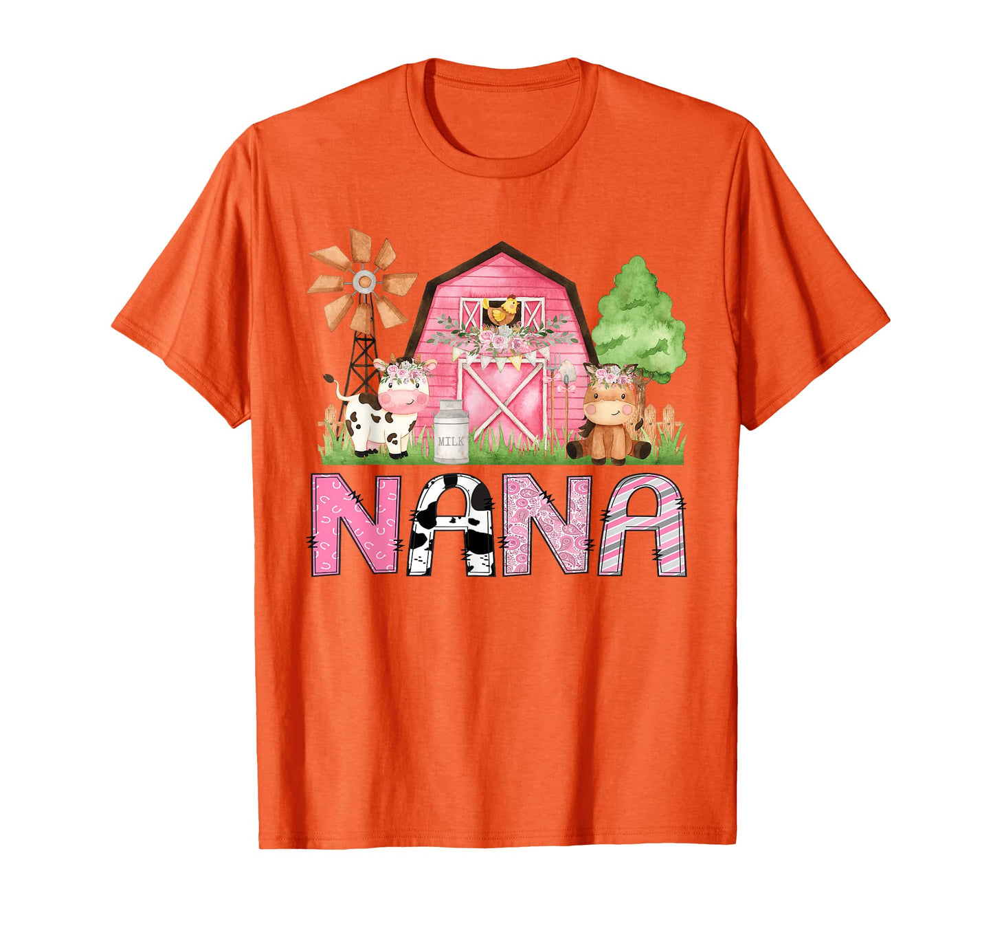 Nana Pink Farm Animal Birthday Kids Matching Family T-Shirt