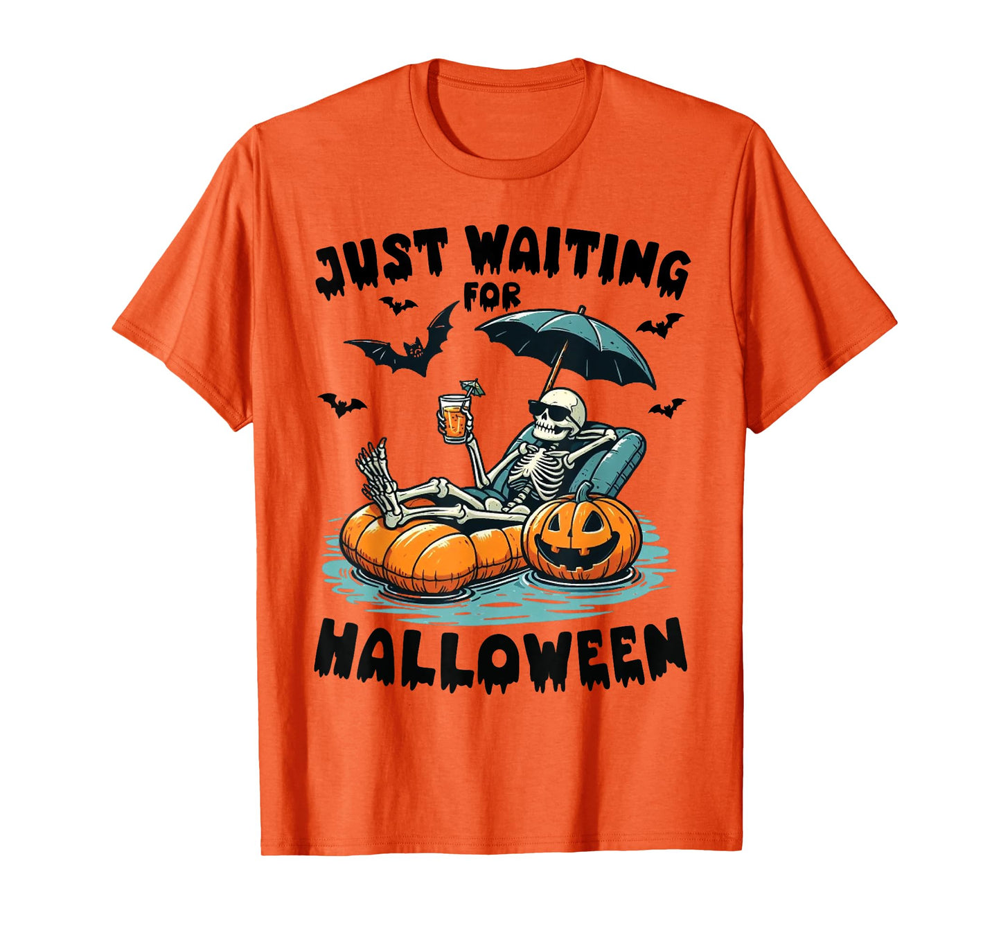 Funny Just Waiting For Halloween Skeleton Spooky Vibe Summer T-Shirt