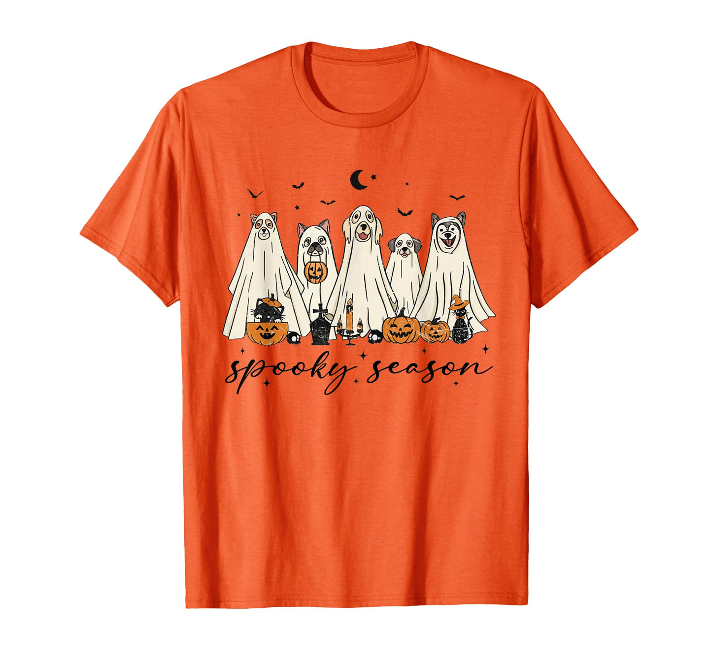Spooky Season Cute Ghost Dog Pumpkin Halloween T-Shirt