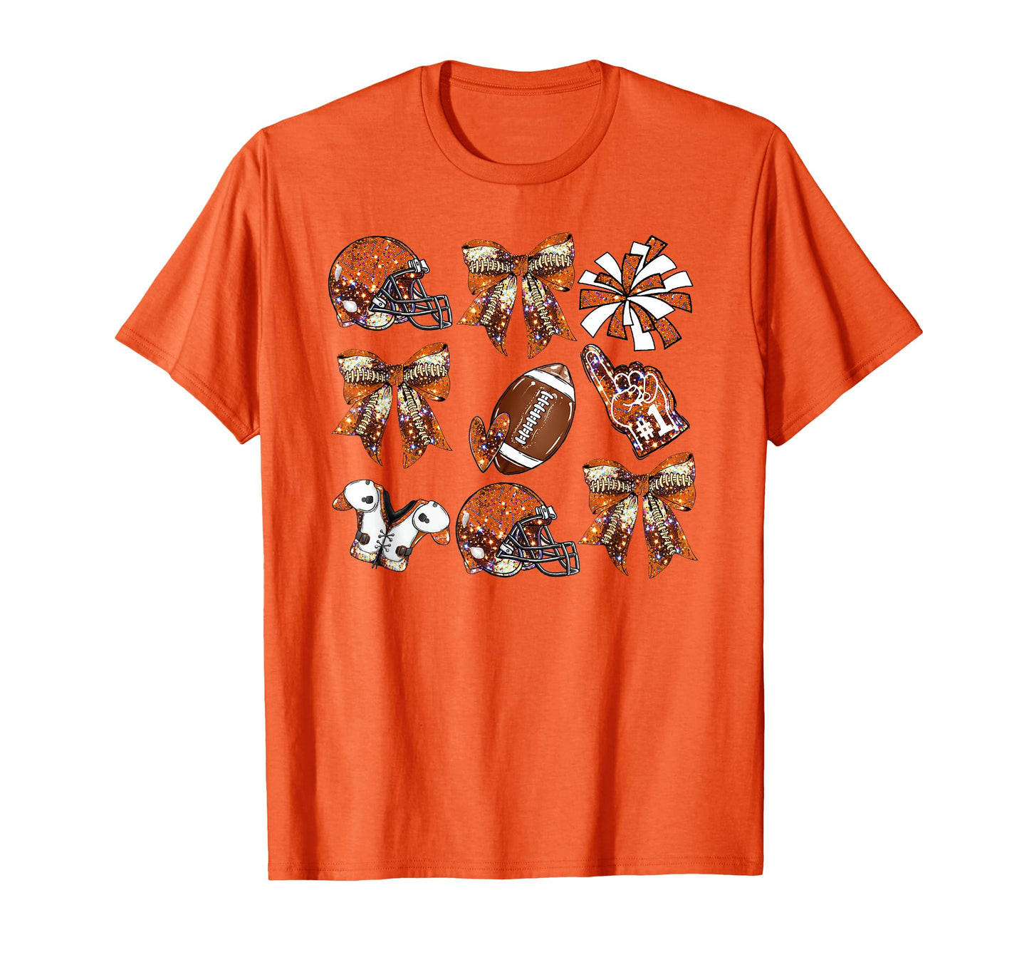 Orange Coquette Bow Football Game Day Women Girls Kids T-Shirt