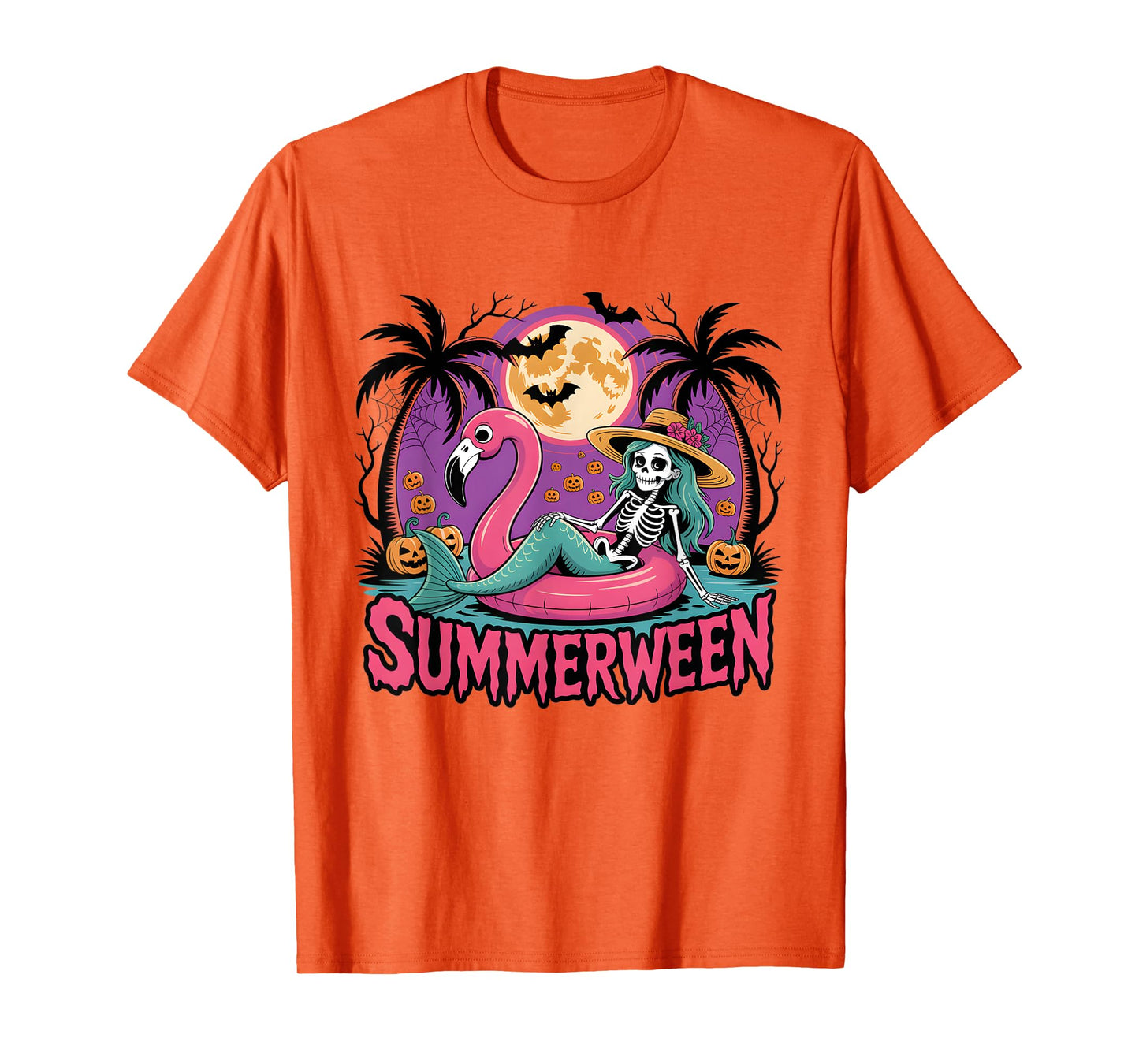 Summerween Skeleton Flamingo Halloween Summer Girl Women T-Shirt