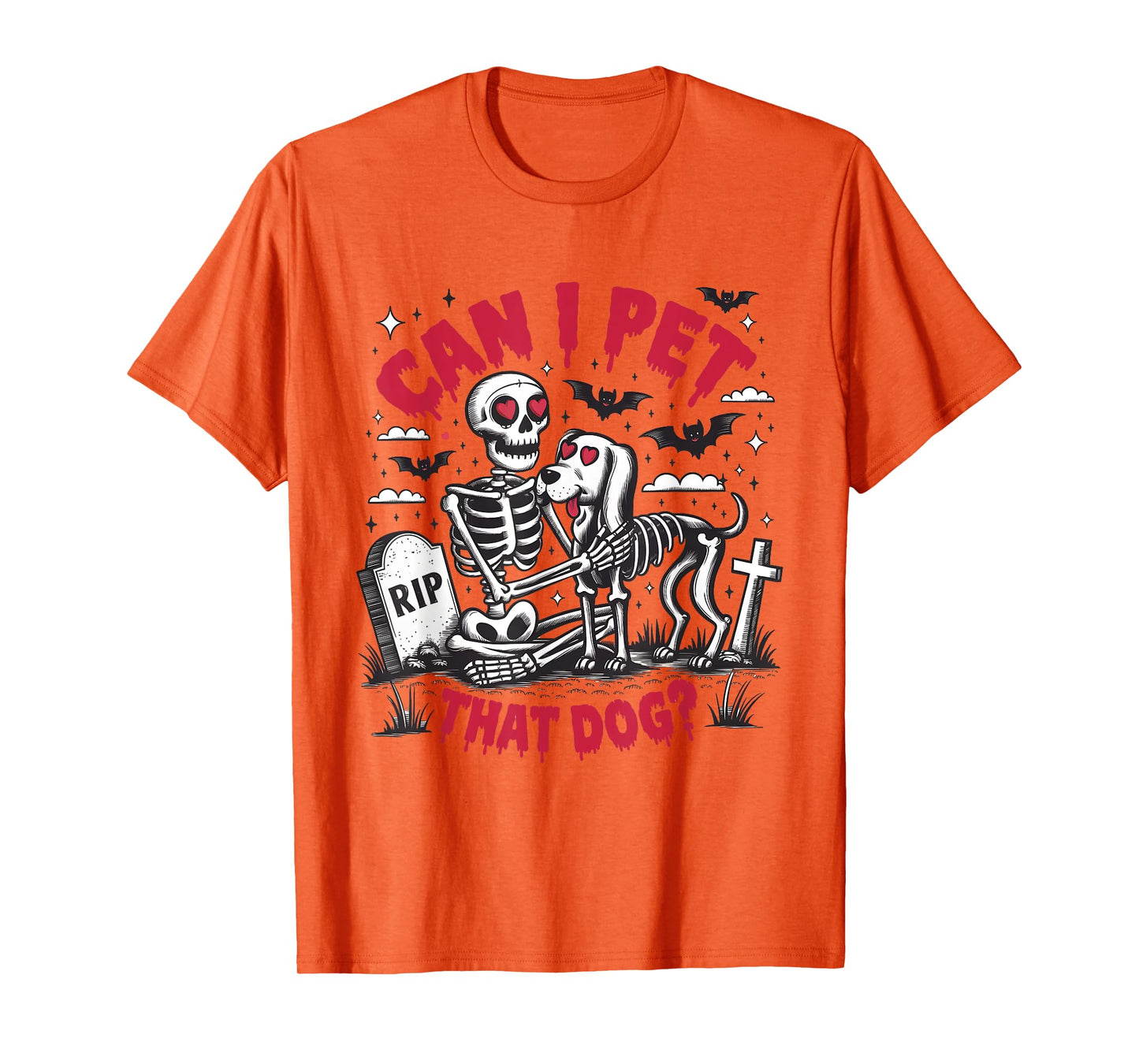 Can I Pet That Dog Lover Meme Funny Skeleton Halloween Men Women Kids T-Shirt