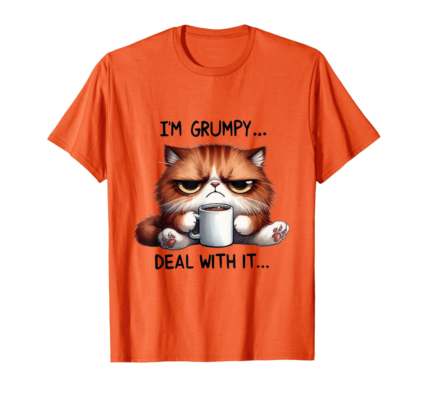 funny cat i'm grumpy deal with it T-Shirt for Men Women Kids