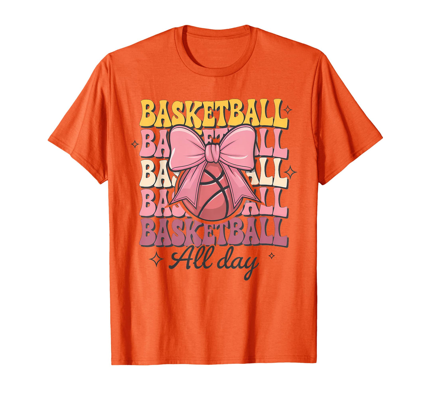 Groovy Basketball Coquette Bow Women Basketball All Day T-Shirt