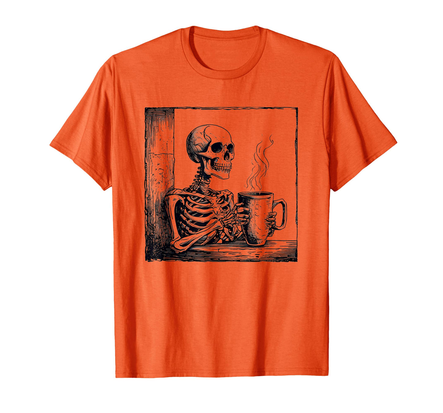 Coffee drinking skeleton skull halloween T-Shirt