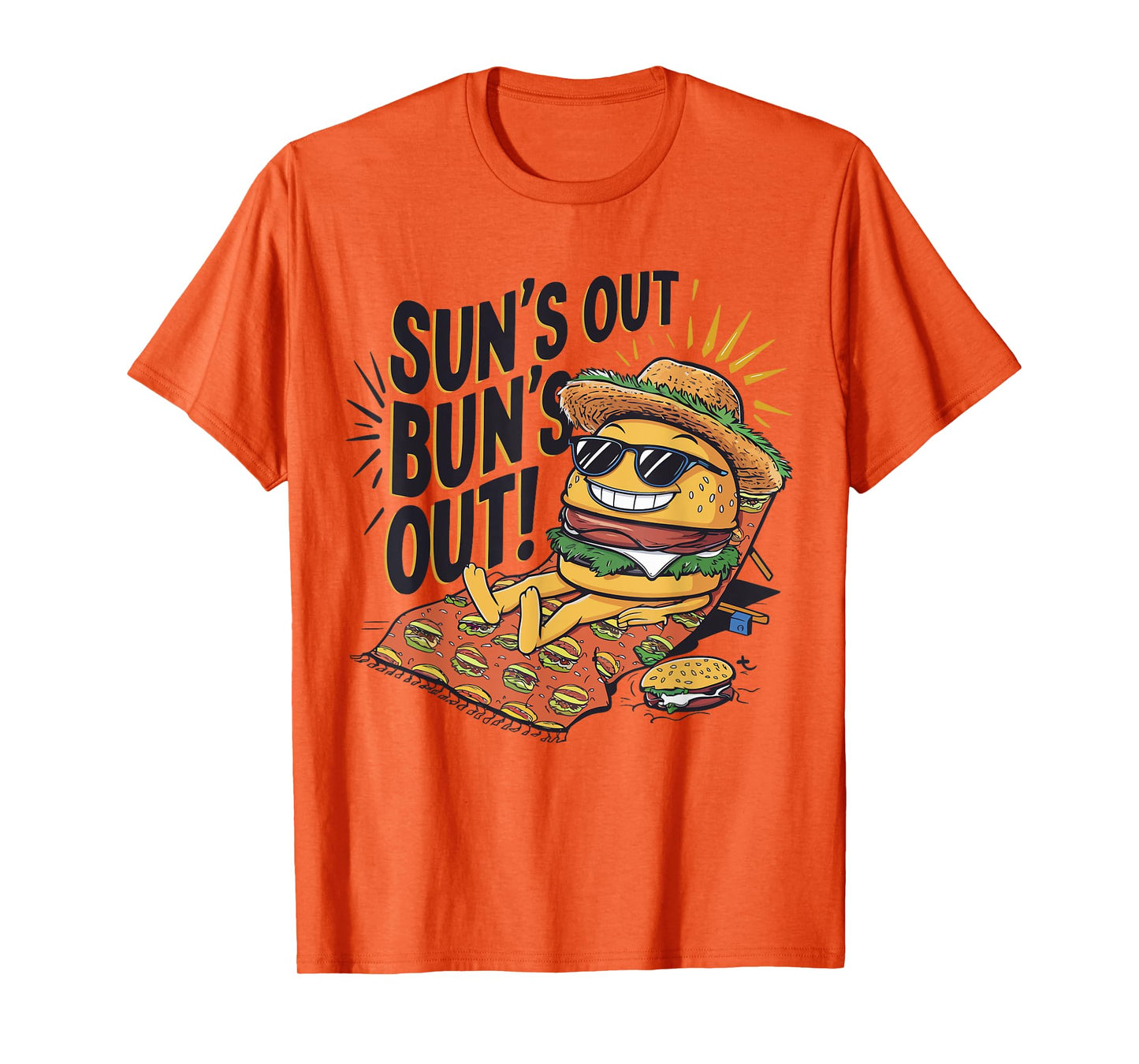 Sun's Out Bun's Out Funny Summer Cheeseburger Food Lover T-Shirt for Men Women