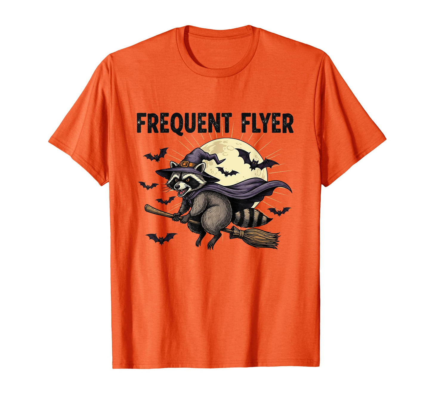 Frequent Flyer Halloween Witch Raccoon Broomstick Funny T-Shirt