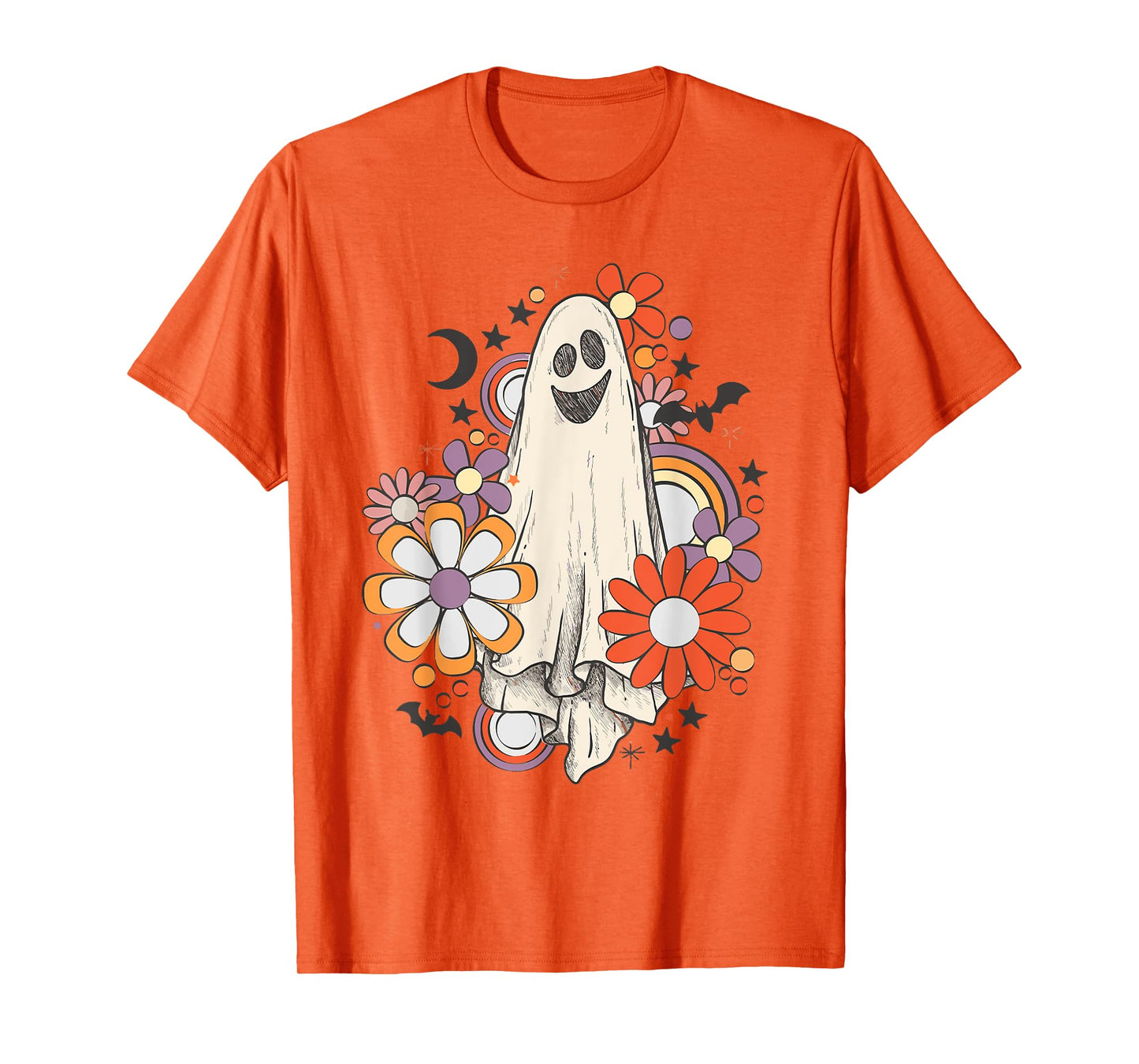 Retro Vintage Ghost Floral Pumpkin Halloween Womens Girls T-Shirt