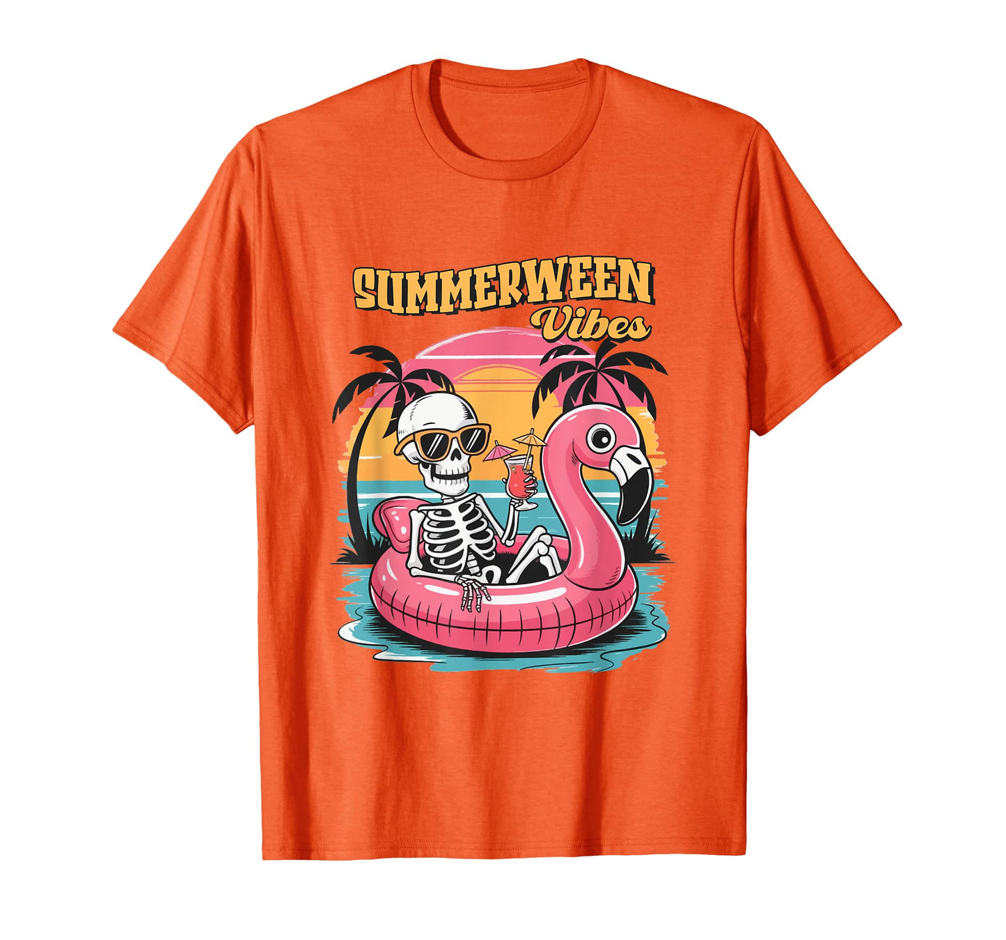 Funny Beach Summerween Skeleton Cocktail Summer Halloween T-Shirt