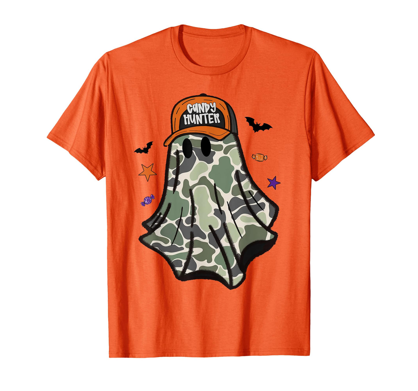 Candy Hunter Camo Ghost Funny Hunting Halloween Cozy Season T-Shirt