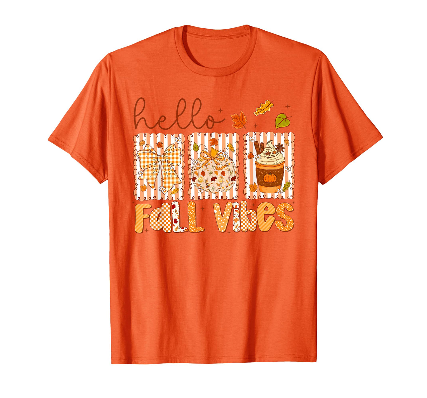 Hello Fall Vibes Coquette Bow Pumpkin Spice Thanksgiving T-Shirt