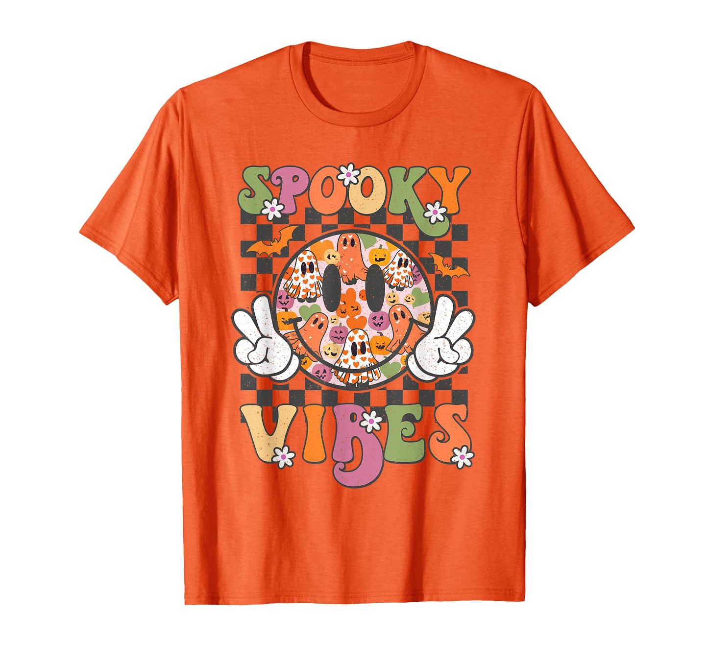 Spooky Vibes Smile Face Halloween Funny Women Teen Girl Kids T-Shirt